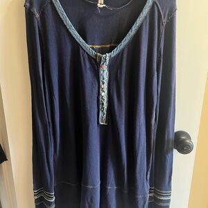 We The Free Long Sleeve Top with Denim Trim and Gemstone Buttons